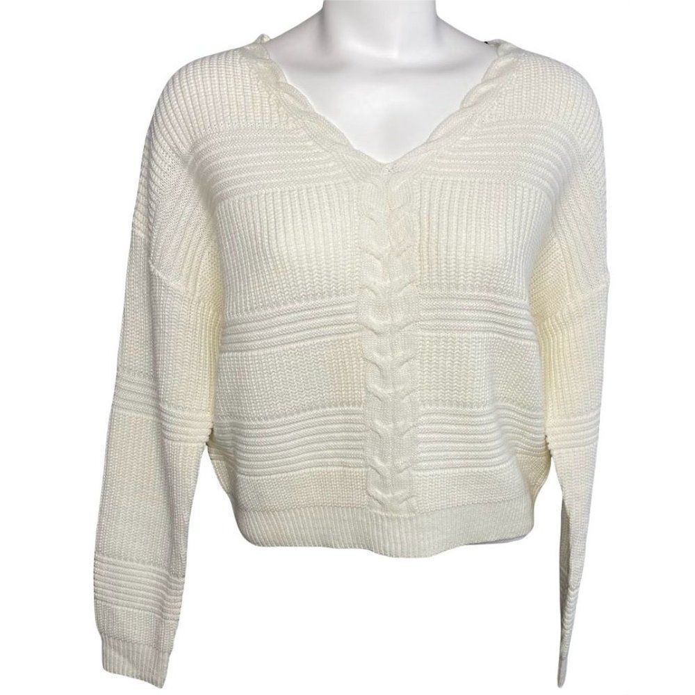 Numero‎ Sweater Top Womens MEDIUM White Lace-Back Cropped Long-Sleeve Soft NEW